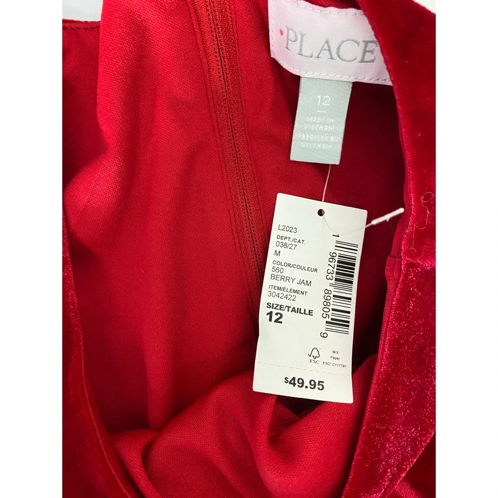 The Childrens Place Girls Red Velvet Floral Rose Holiday Party Dress Size 12 NWT